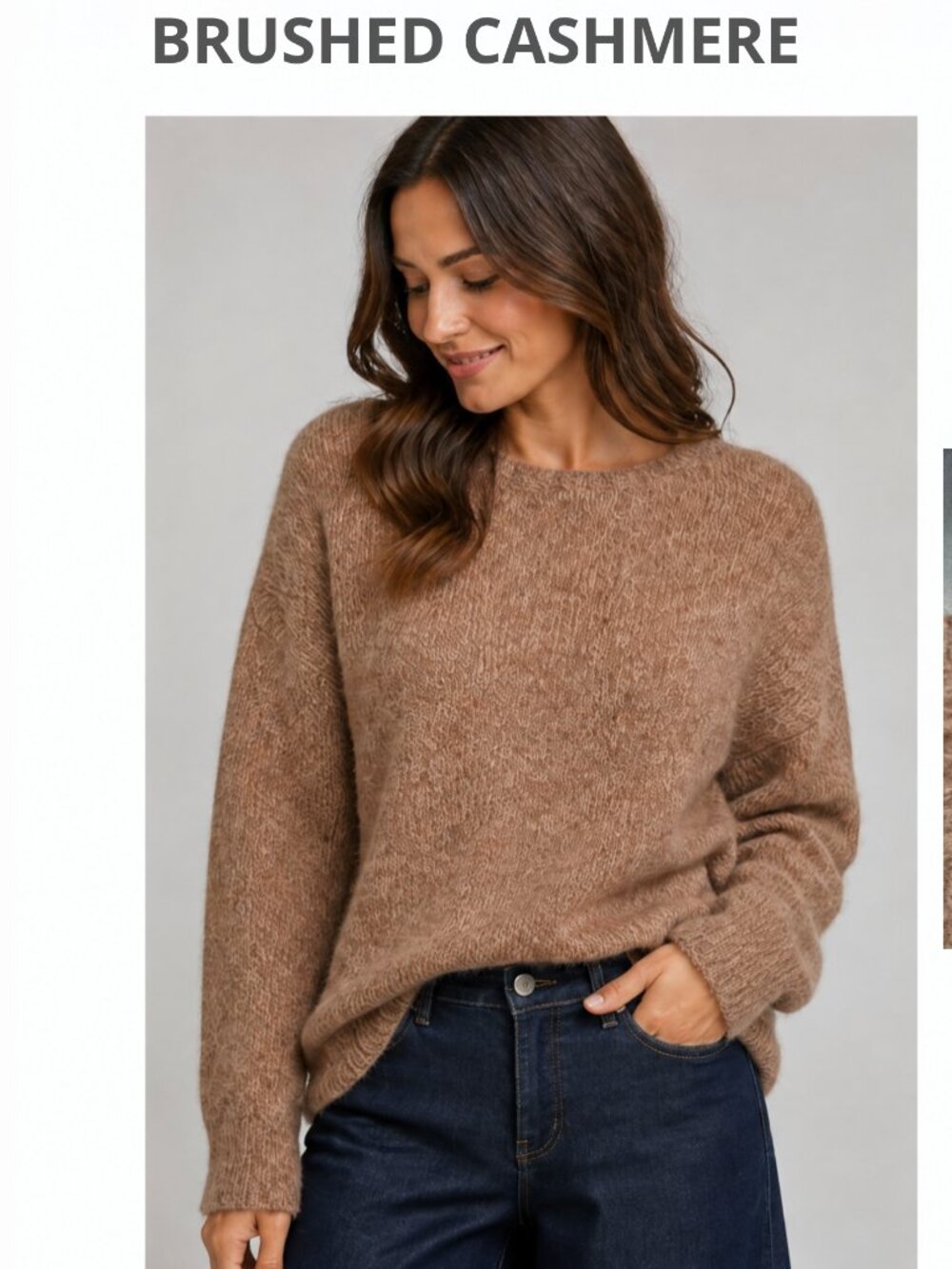 NWOT New Brown Beig Brushed Cashmere Crew Neck Sweater XL